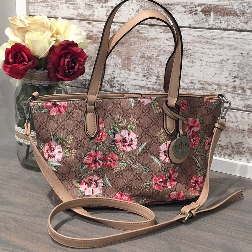 Mocha and Floral Handbag/ crossbody.